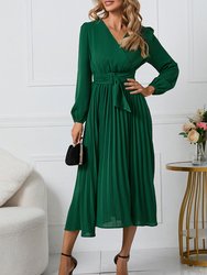 Surplice Neck Belted Dress