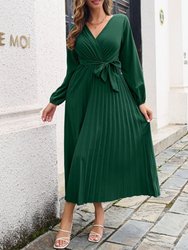 Surplice Neck Pleated Dress