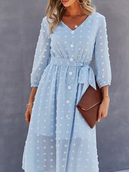 Swiss Dot Contrast Button Dress