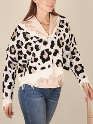 Tassel Frayed Hem Patterned Sweater