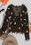 Tassel Frayed Hem Patterned Sweater - Brown
