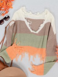 Tassel Frayed Hem Patterned Sweater - Orange