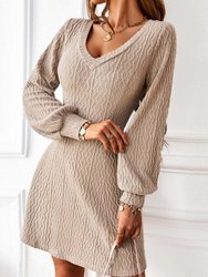 Textured Cable Knit Sweater Dress - Beige