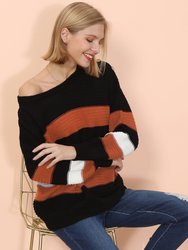 Textured Knit Striped Sweater - Orange