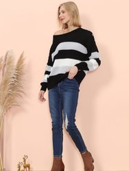 Textured Knit Striped Sweater - White