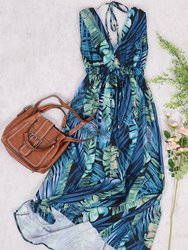 Tie Back Tropical Print Dress - Blue