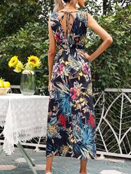 Tie Back Tropical Print Dress