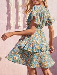 Tie Front Flutter Sleeve Dress