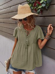 Tie Neck Flowy Sleeve Blouse