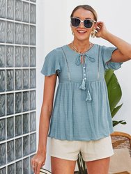 Tie Neck Flowy Sleeve Blouse