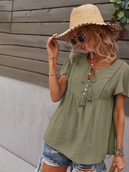 Tie Neck Flowy Sleeve Blouse