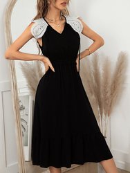 Tie Neck Lace Sleeve Dress