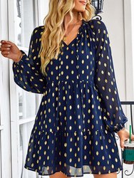 Tie Neck Spotted Dress - Navy