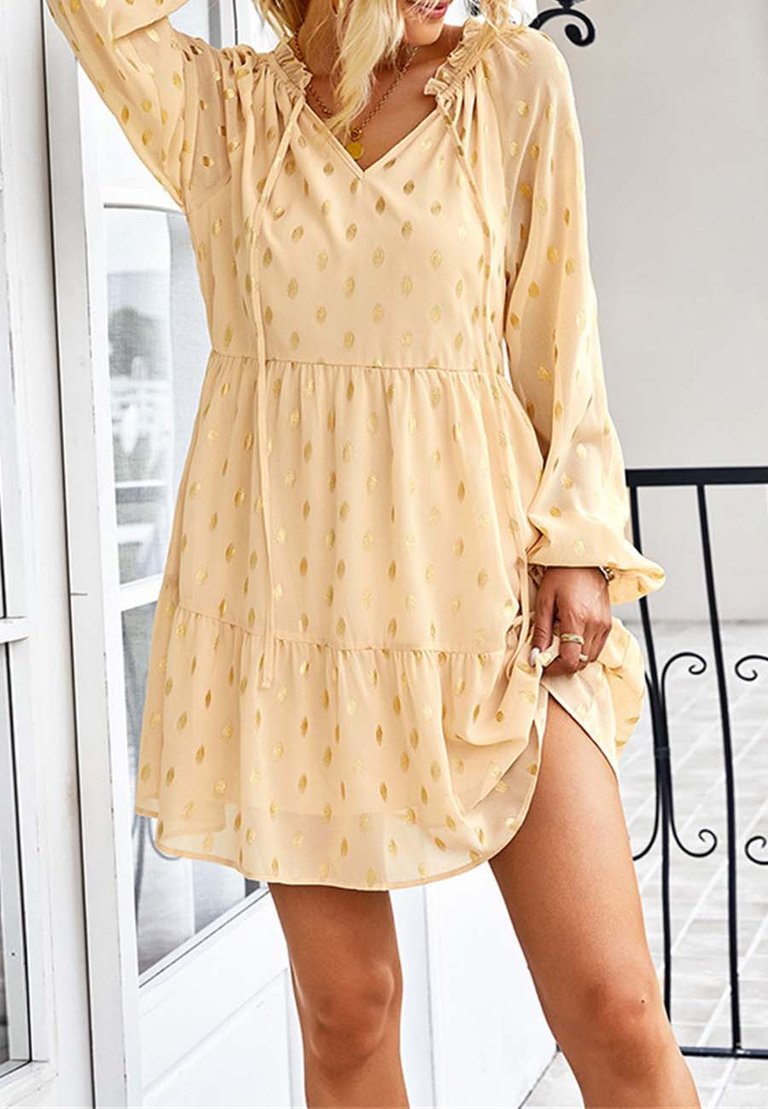 Tie Neck Spotted Dress - Yellow