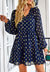 Tie Neck Spotted Dress - Navy