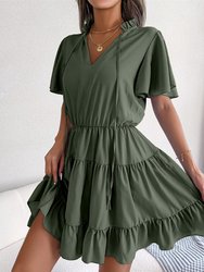 Tie Neck Tiered Dress