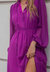 Tie Ruffle Neck Bishop Sleeve Dress - Purple