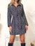 Tie Waist Dot Collar Long Sleeve Sweet Short Dress - Black