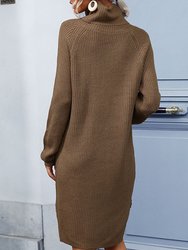 Turtleneck Ribbed Slit Sweater Dress
