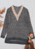Two Tone Crochet V Neck Sweater - Dark Gray