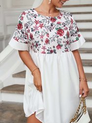 Two Tone Floral Print Dress