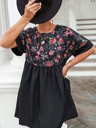 Two Tone Floral Print Dress