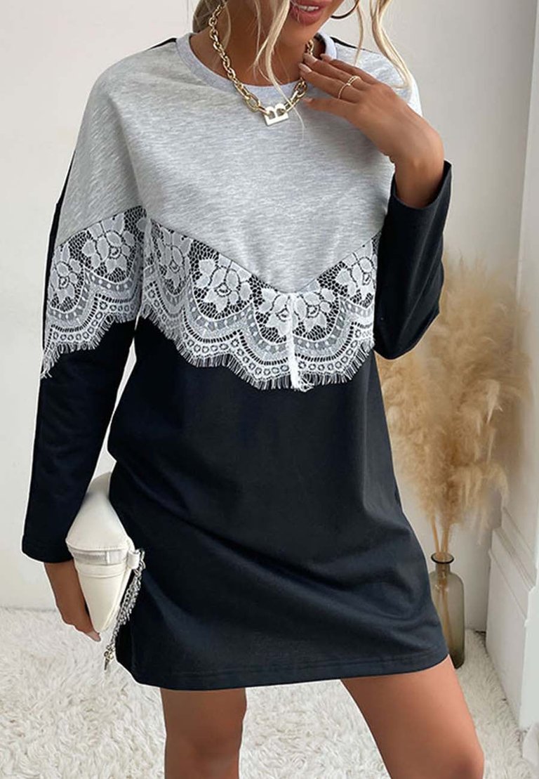 Two Tone Lace Trim Sweater Dress