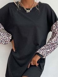 Two Tone Leopard Print Dress - Black