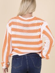 Two Tone Striped Crochet Net Sweater