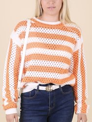 Two Tone Striped Crochet Net Sweater