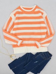 Two Tone Striped Crochet Net Sweater