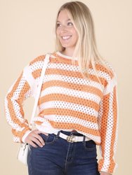 Two Tone Striped Crochet Net Sweater