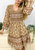 V Neck Bohemian Print Dress - Beige