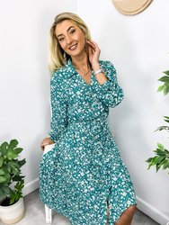 V Neck Floral Button Down Dress