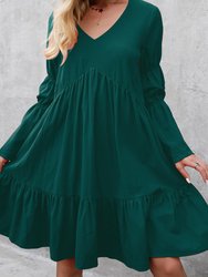 V Neck Marie Sleeves Dress - Green