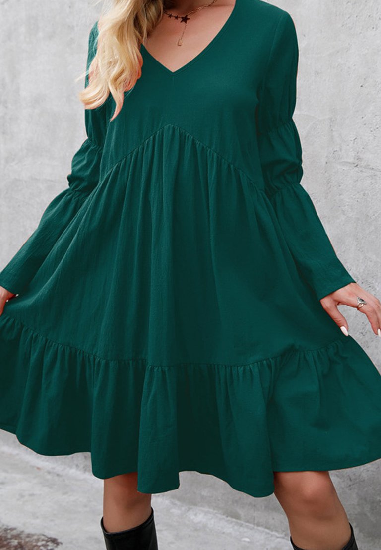 V Neck Marie Sleeves Dress - Green