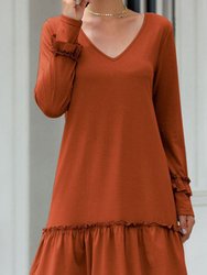 V Neck Ruffle Hem Dress