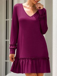 V Neck Ruffle Hem Dress