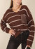 V Neck Striped Patch Pocket Sweater - Brown