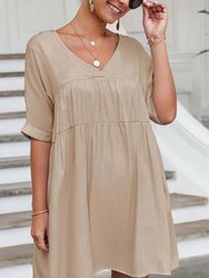 V Neck Tie Back Shift Dress - Beige