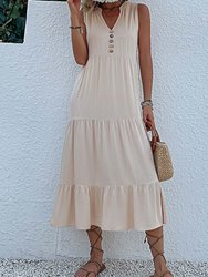 V Neck Tiered Midi Dress