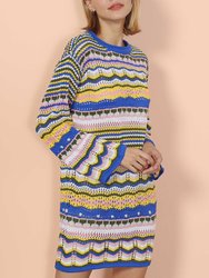 Vibrant Holiday Knit Sweater Dress - Blue
