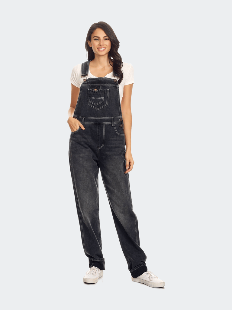 Vintage Straight-Leg Overalls  - Distressed Black