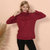 Waffle Knit Cowl Neck Pullover - Burgundy