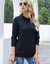 Waffle Knit Cowl Neck Pullover - Navy