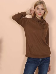 Waffle Knit Cowl Neck Pullover - Beige