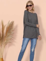 Waffle Knit Off Shoulder Oversized Sweater - Gray