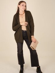 Waffle Knit Open Front Cardigan Sweater - Olive Green