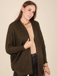 Waffle Knit Open Front Cardigan Sweater