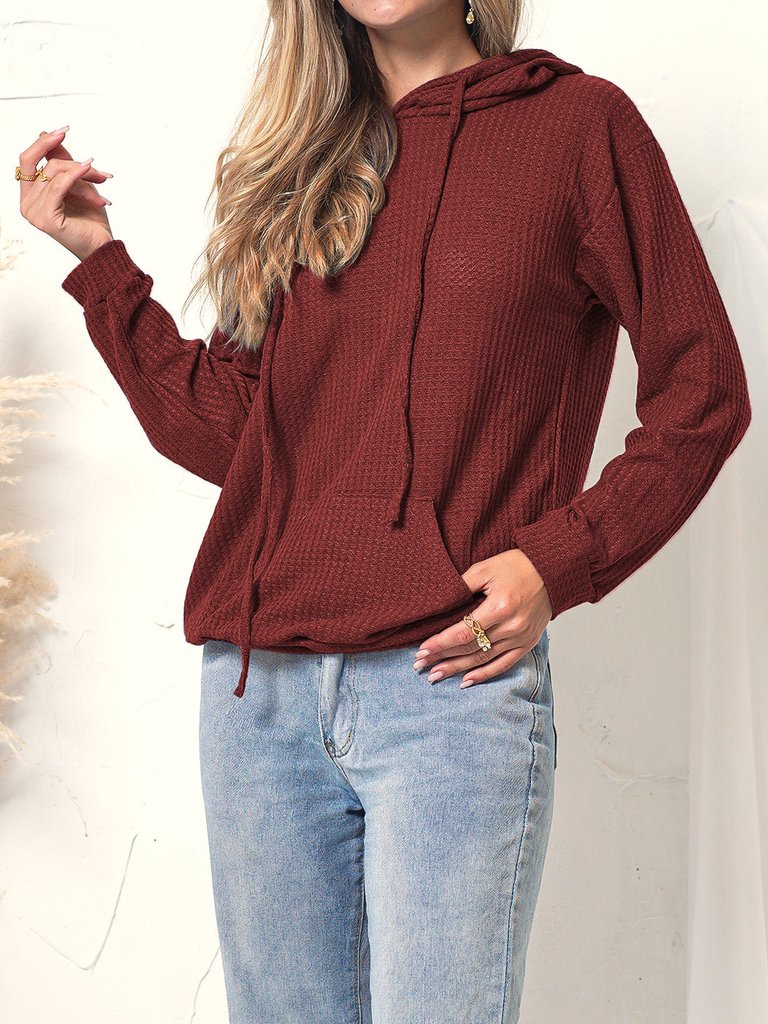 Waffle Knit Oversized Lounge Hoodie - Burgundy